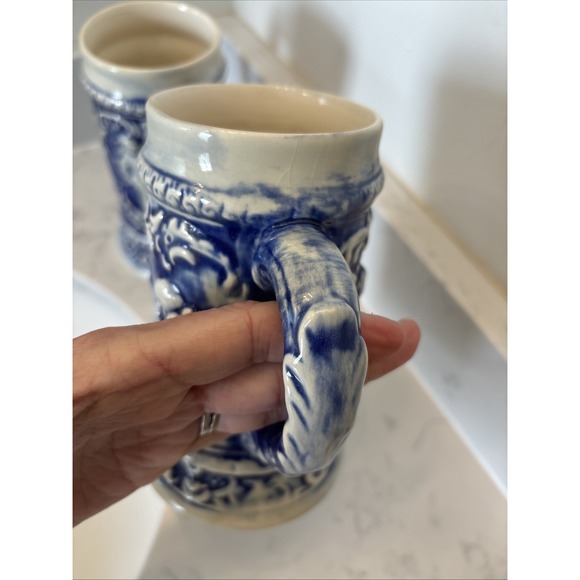 Vintage‎ Cobalt Beer Stein Set Gerz-style Unmarked Victorian Couple Cherubs EUC - Picture 13 of 15